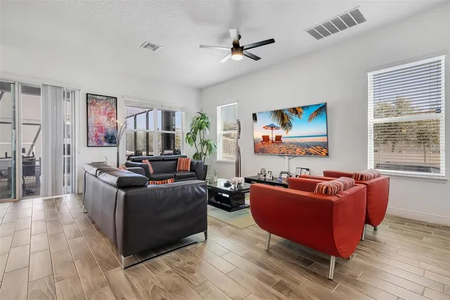 a living room with furniture window and a flat screen tv