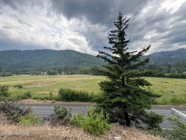 a view of a lake with a yard