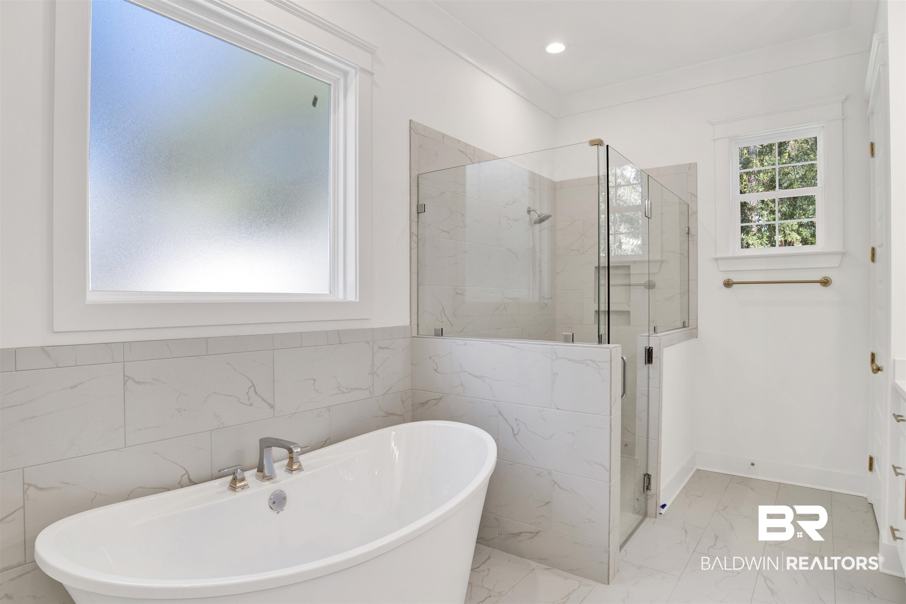 5 Long Leaf Circle Fairhope, AL 36532 - Photo 24 of 44 Bathroom with independent shower and bath, tile walls, and crown molding