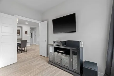 a kitchen with a stove and a microwave