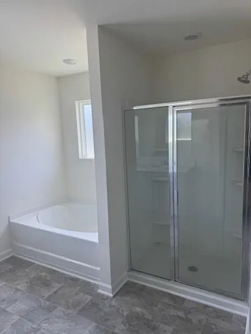 a bathroom with a bathtub