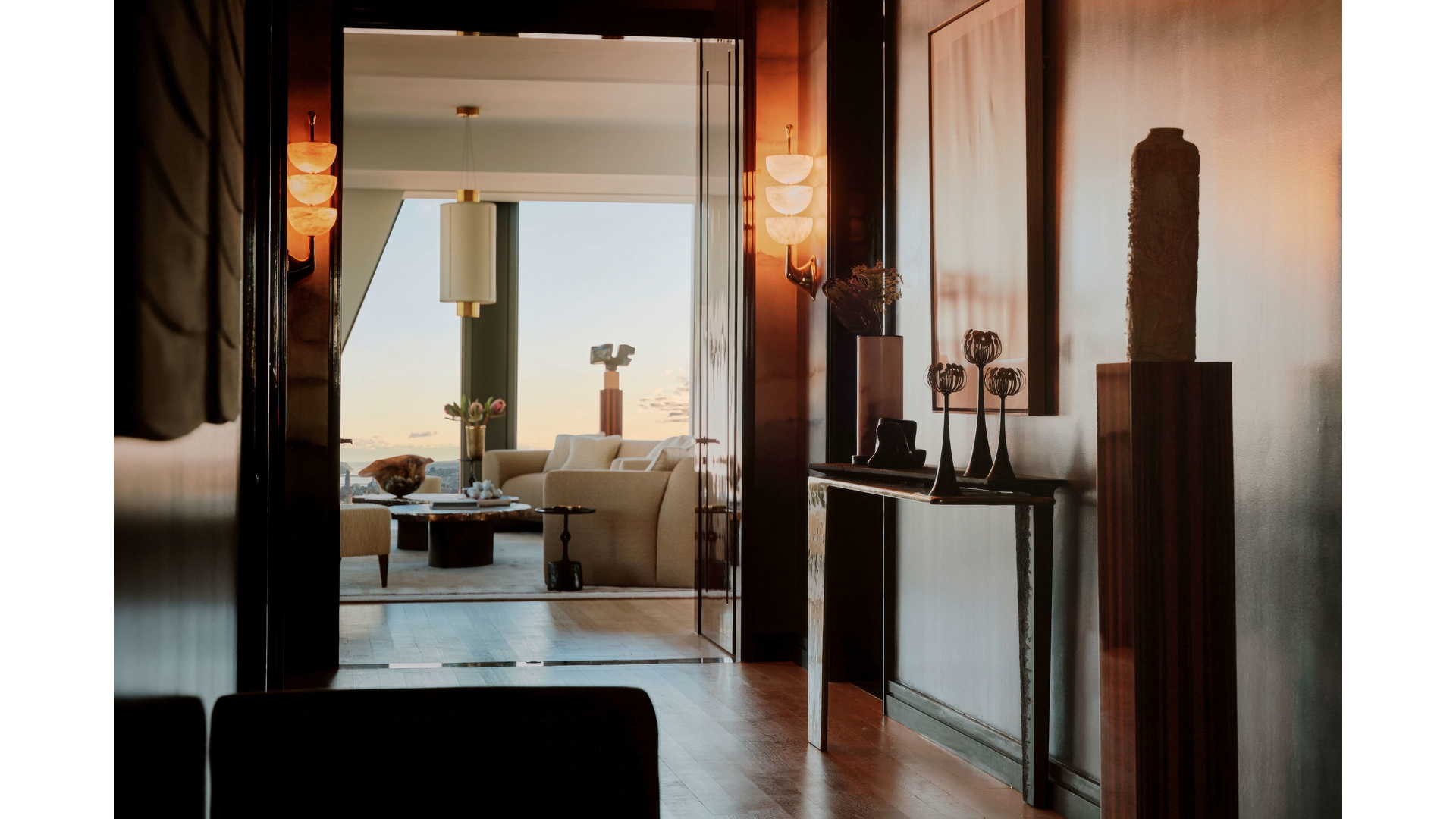 a view of living room with furniture and floor to ceiling window