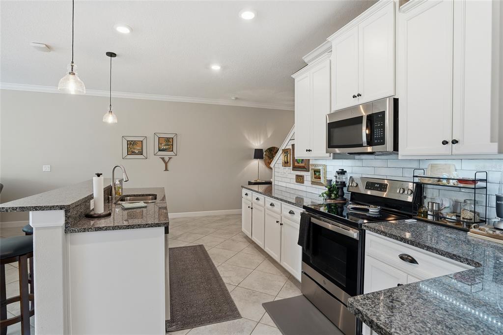 1370 White Fox Run Lutz, FL 33549 - Photo 11 of 49 a kitchen with stainless steel appliances granite countertop a sink a stove top oven a counter space and cabinets
