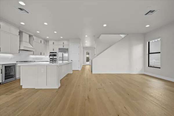 a view of a room that has a window in it