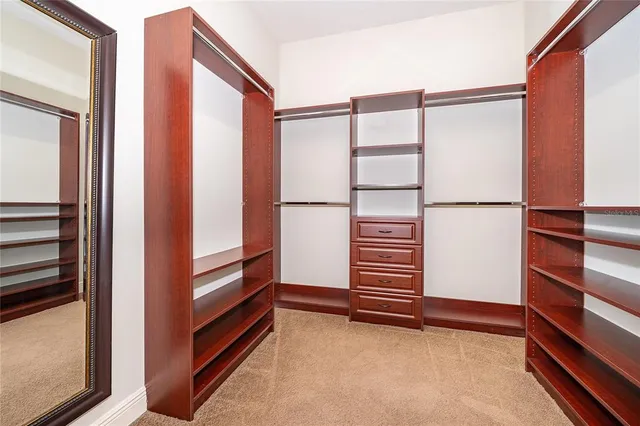 a view of walk in closet with empty racks