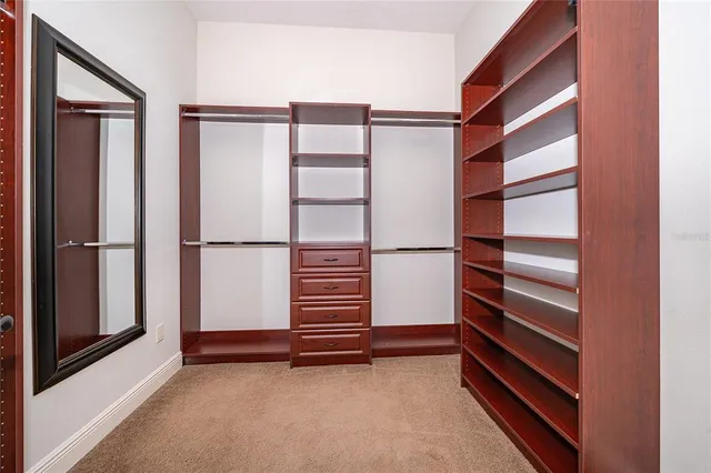 a view of walk in closet with empty racks