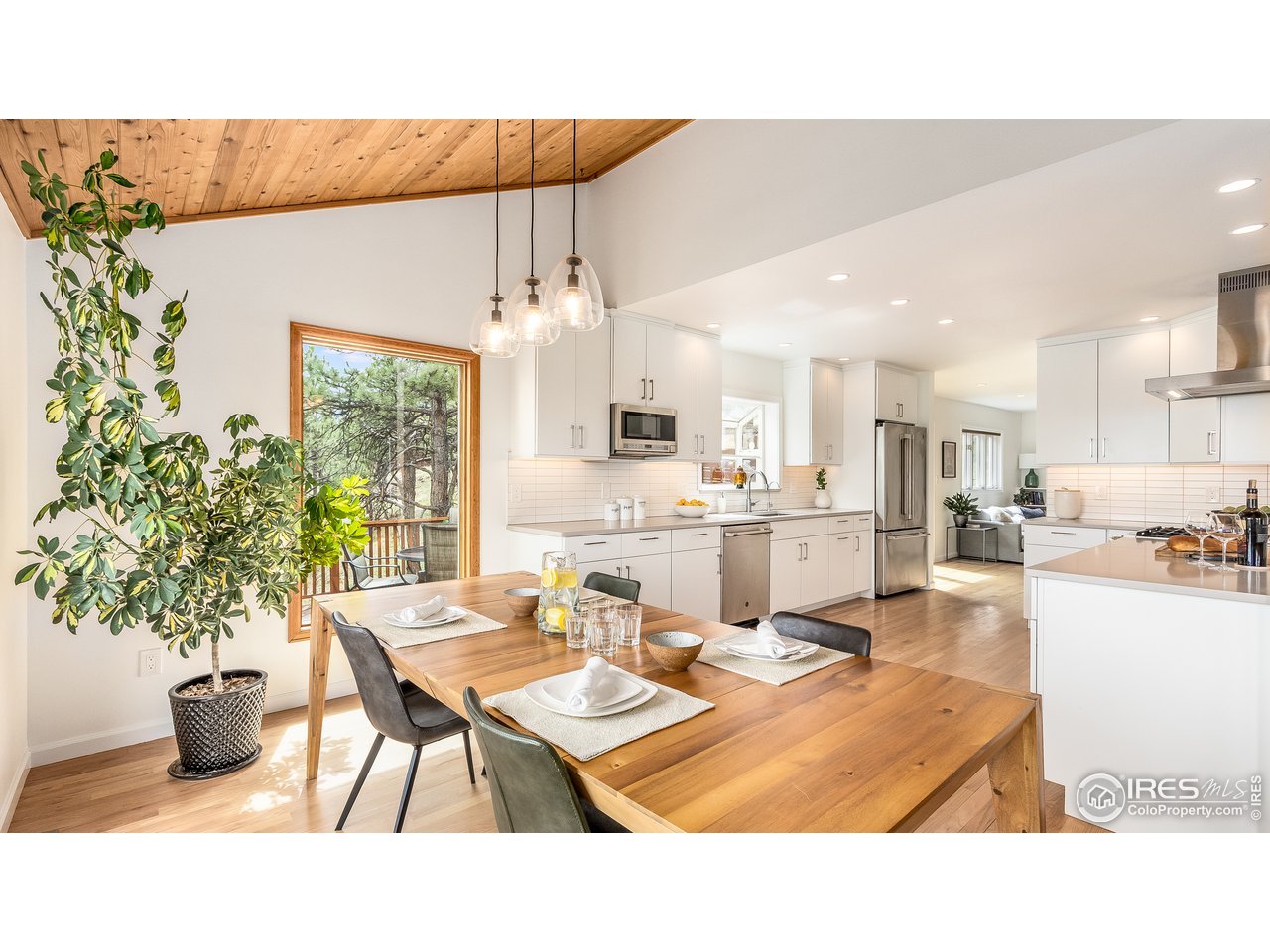 9042 Thunderhead Drive Boulder, CO 80302 - Photo 9 of 40 a living room with stainless steel appliances kitchen island granite countertop furniture and a potted plant