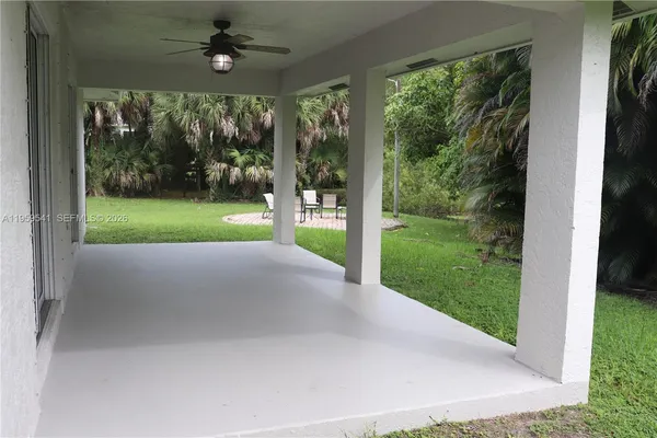a view of a garden with a slide