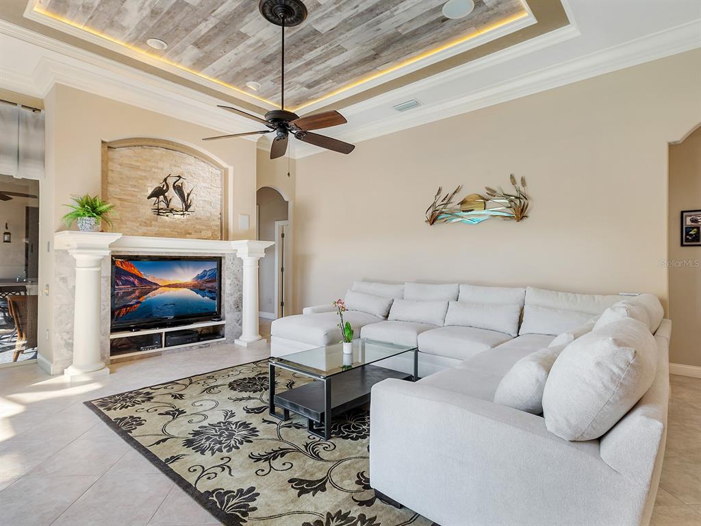10528 Cheval Place Lakewood Ranch, FL 34202 - Photo 26 of 71 a living room with furniture a rug and a fireplace