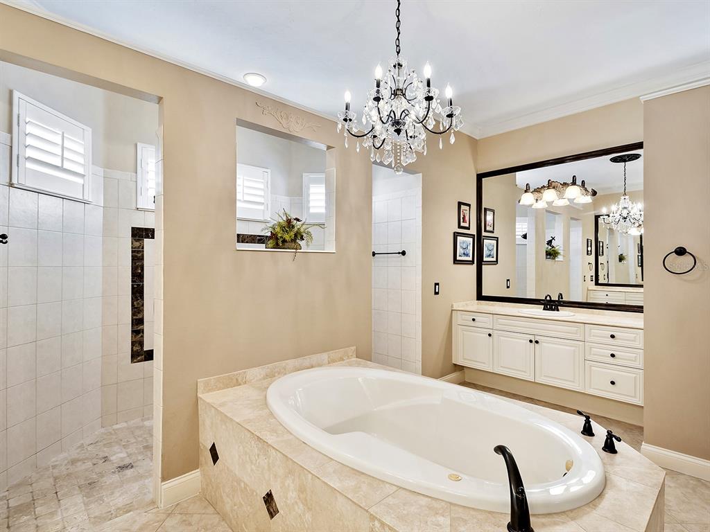 10528 Cheval Place Lakewood Ranch, FL 34202 - Photo 35 of 71 a spacious bathroom with a granite countertop tub sink and mirror