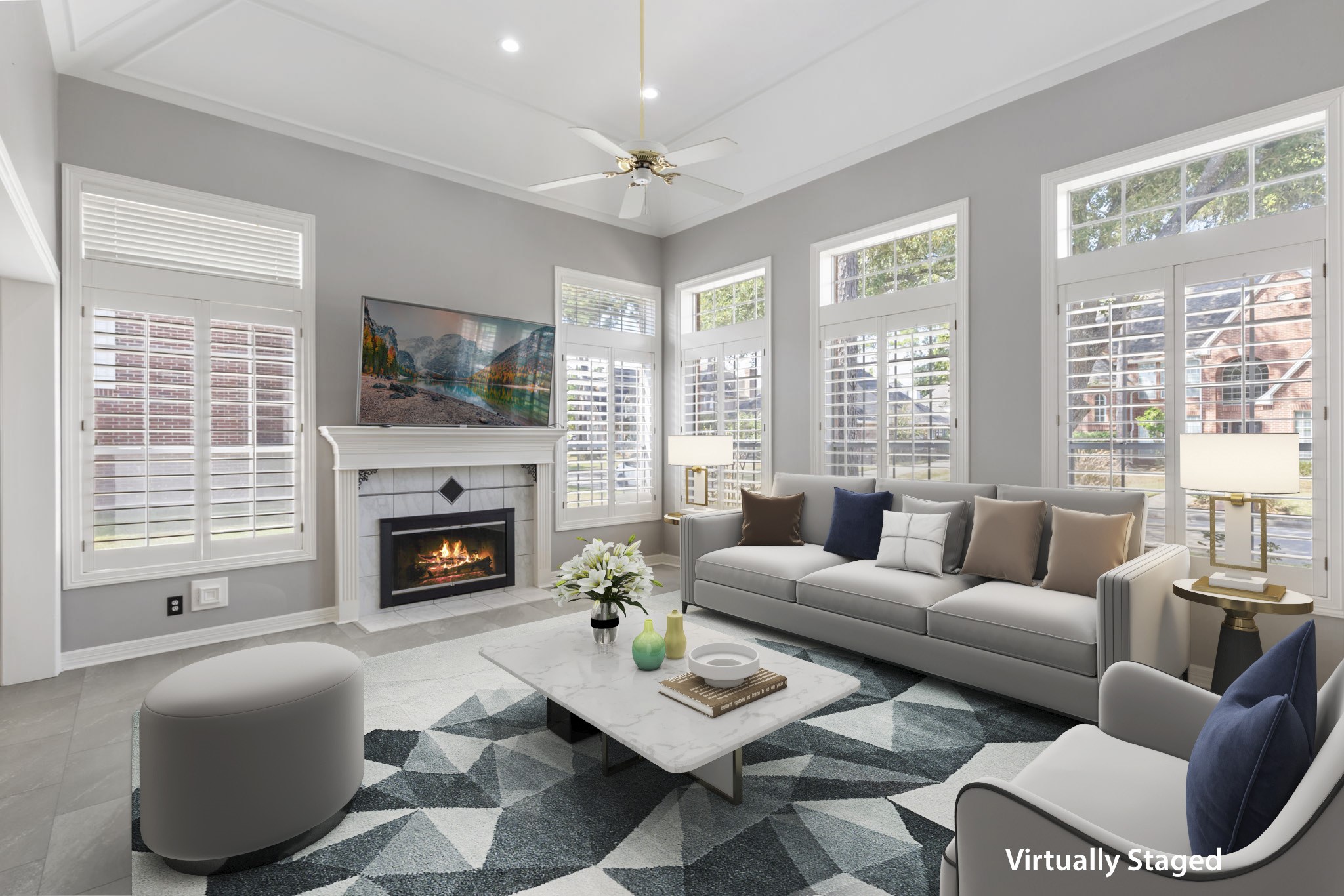 3427 Rolling Terrace Drive Spring, TX 77388 - Photo 8 of 36 a living room with furniture a large window and a fireplace