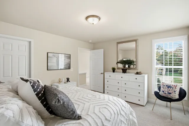 a bedroom with a bed and a dresser