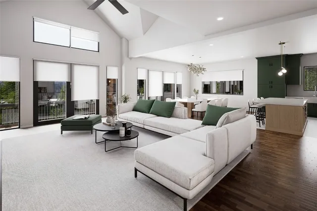 a living room with furniture and a rug