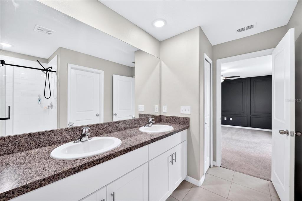 31724 Sun Kettle Loop Wesley Chapel, FL 33545 - Photo 5 of 49 a bathroom with a granite countertop sink and a mirror