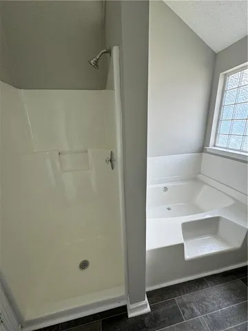 a bathroom with a bathtub