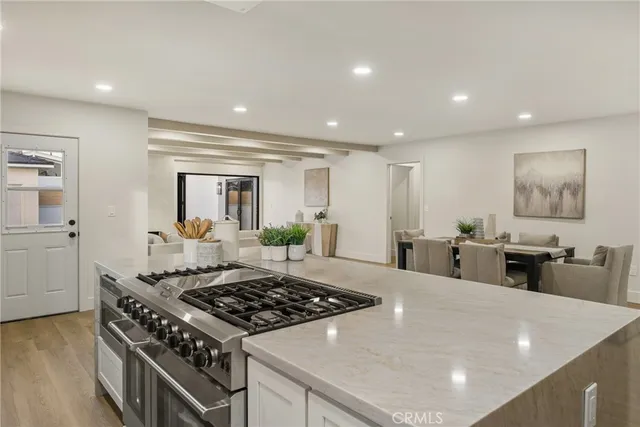 a living room with a couch and a potted plant