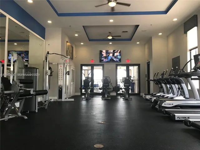 a view of a room with gym equipment