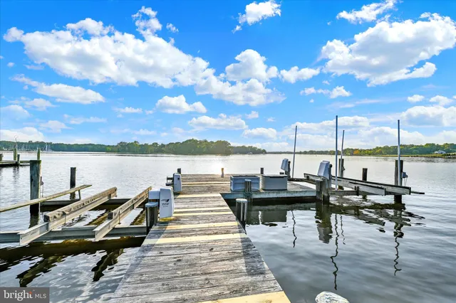 a view of a lake with a patio