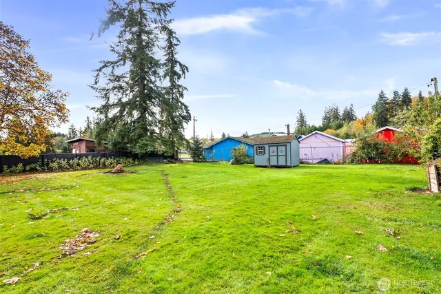 a view of yard with large trees