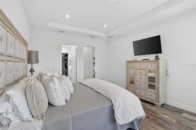 an aerial view of a house with a garden