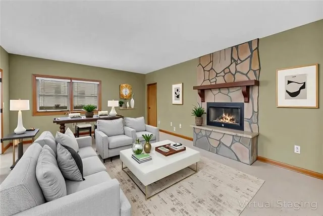 a view of a livingroom with a staircase