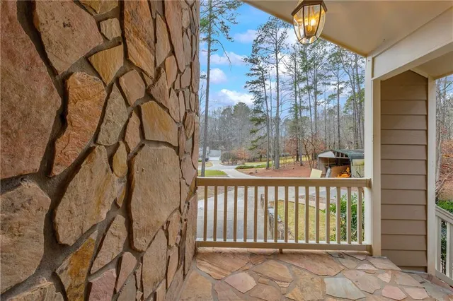 a porch with a bench