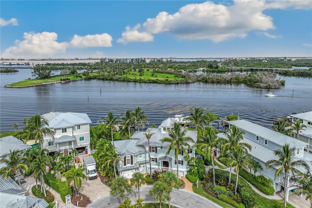 a view of a lake with a city