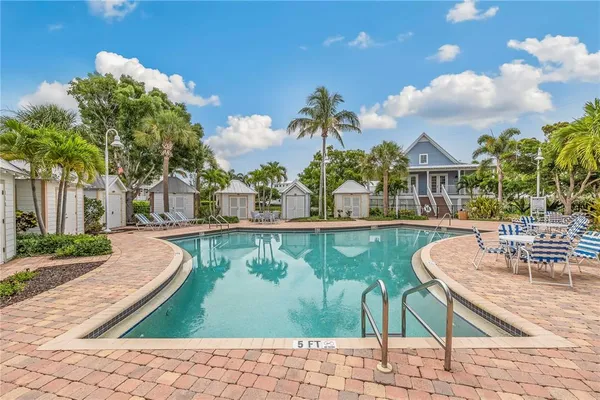 a view of a swimming pool with a yard