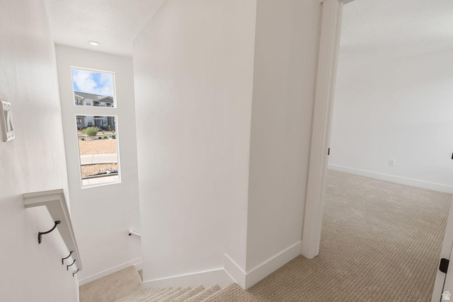 523 West Olive Lane St. George, UT 84790 - Photo 33 of 47 Hallway with light carpet and a textured ceiling