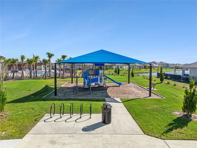 a view of a park with slide