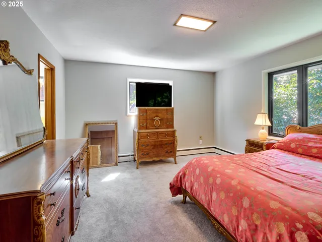 a bedroom with a bed and furniture