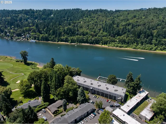 an aerial view of a house with a lake view