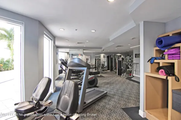 a view of a room with gym equipment