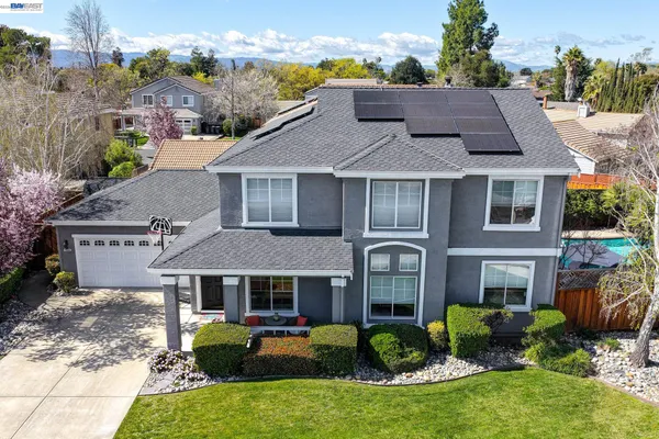 a aerial view of a house yard