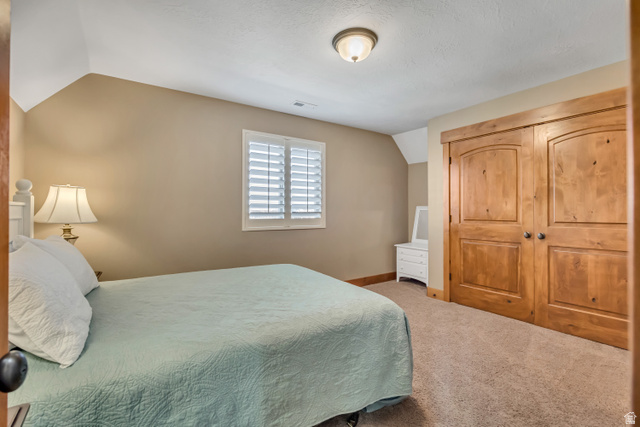 896 West 675 South Mapleton, UT 84664 - Photo 37 of 77 Carpeted bedroom featuring lofted ceiling and a closet