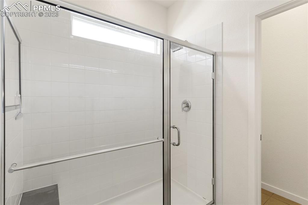 11969 Alydar Loop Colorado Springs, CO 80921 - Photo 17 of 39 a bathroom with a glass shower door