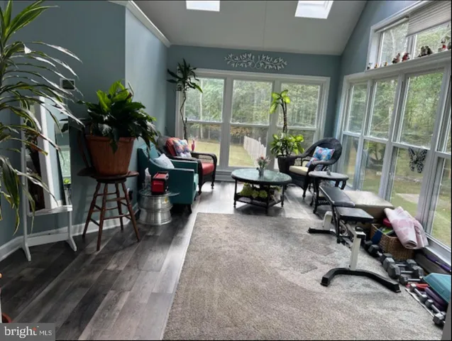 a living room with furniture rug and a large window