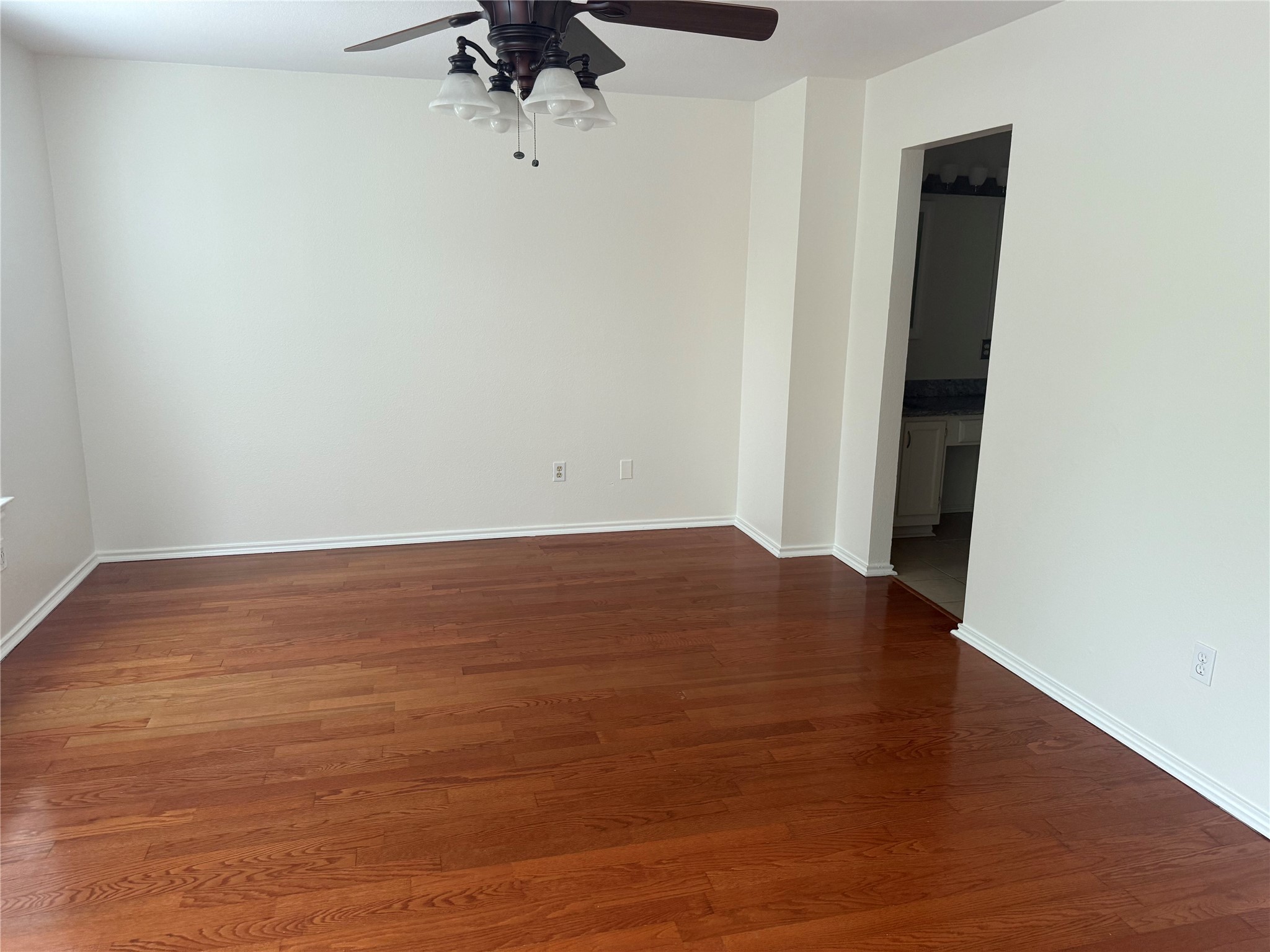 16910 Isle Of Man Road Pflugerville, TX 78660 - Photo 10 of 13 Spacious interior room featuring wood-finish flooring, light-toned walls, and a ceiling fan with integrated lighting