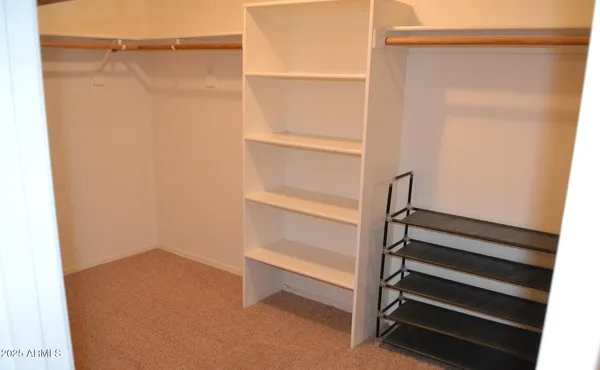 a view of walk in closet with empty racks