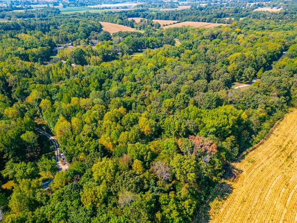an aerial view of a houses with a yard