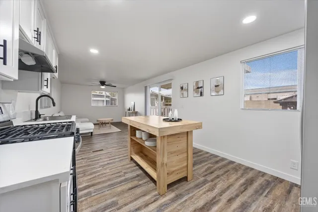 a kitchen with a stove and a sink