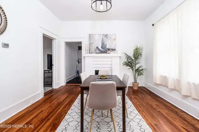a dining room with furniture