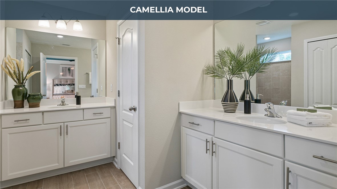 65760 Edgewater Drive Yulee, FL 32097 - Photo 10 of 35 a bathroom with a sink a mirror and a potted plant