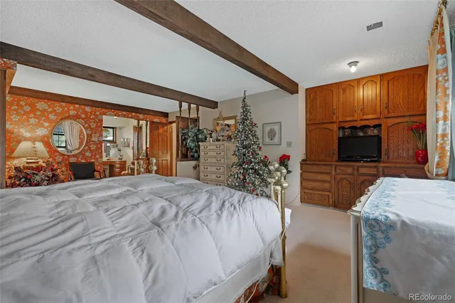 a bed room with a bed and a television