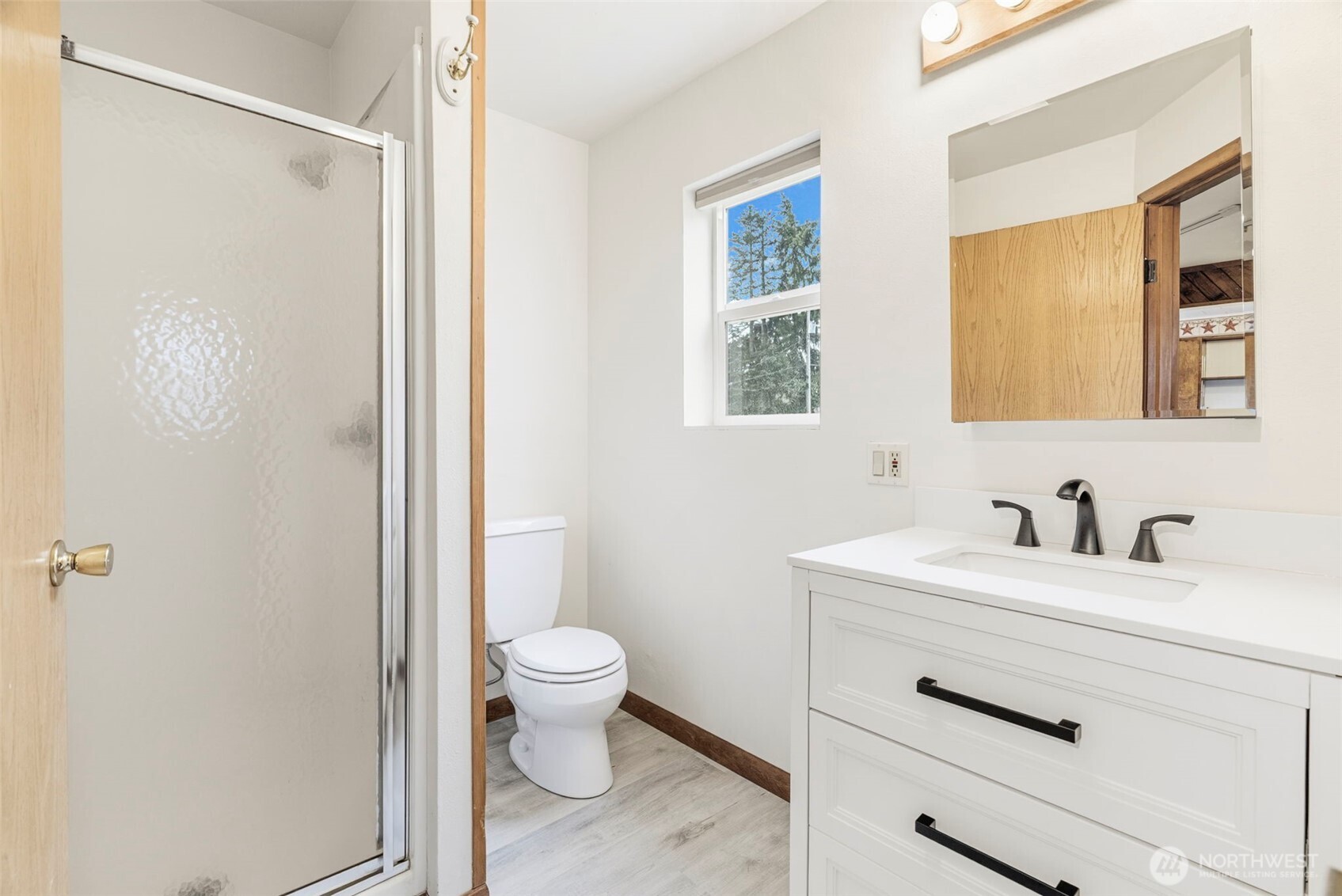 175 Jacobson Road Cathlamet, WA 98612 - Photo 29 of 32 a bathroom with a sink a toilet and a mirror