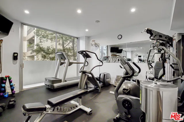 a view of a room with gym equipment