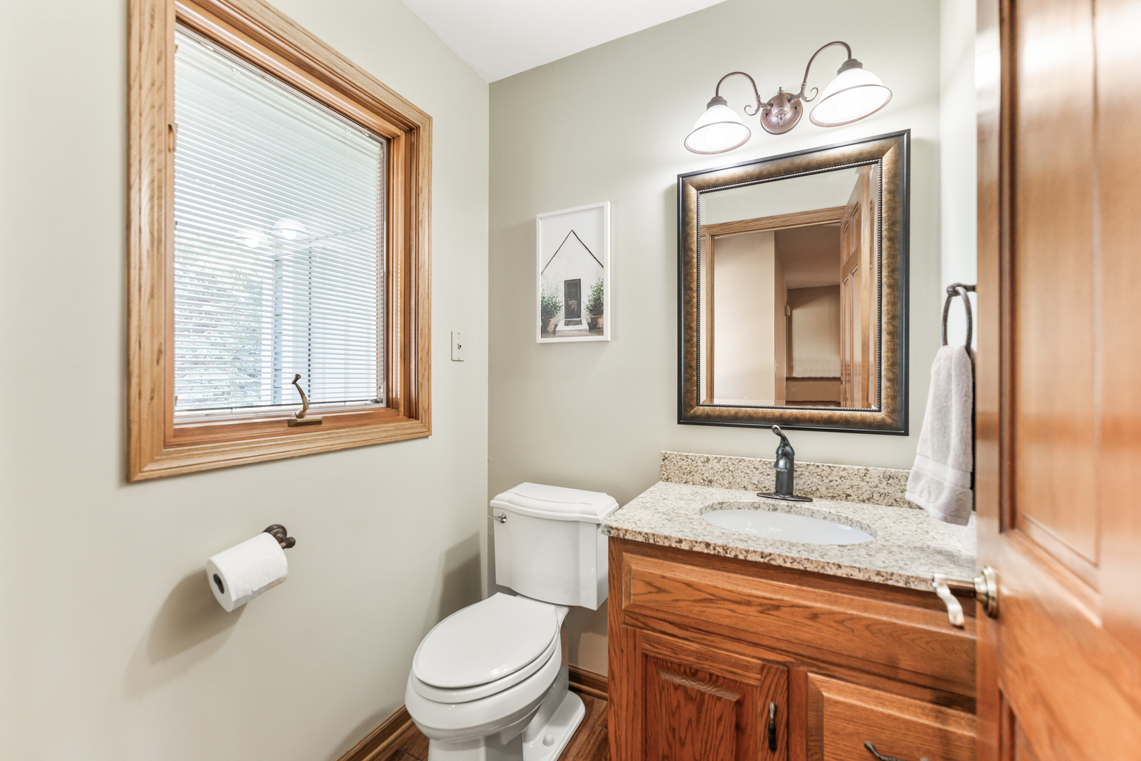 1N409 County Line Road Maple Park, IL 60151 - Photo 39 of 125 a bathroom with a granite countertop sink toilet and mirror
