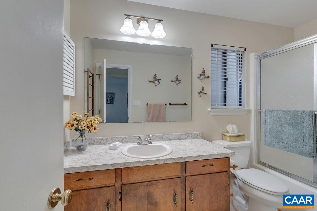 3 Laguna Road Palmyra, VA 22963 - Photo 24 of 39 a bathroom with a granite countertop sink a toilet and a mirror