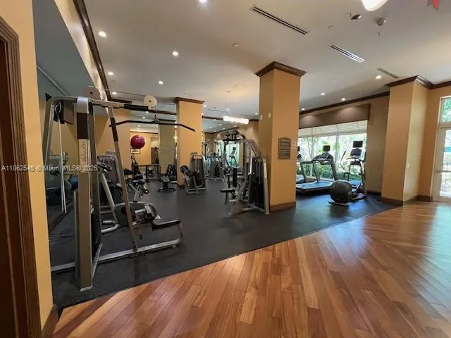 a view of a room with gym equipment