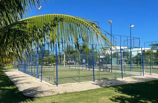 a view of a park with swings